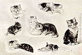 A Study Of Cats Drinking, Sleeping And Playing by Henriette Ronner-Knip